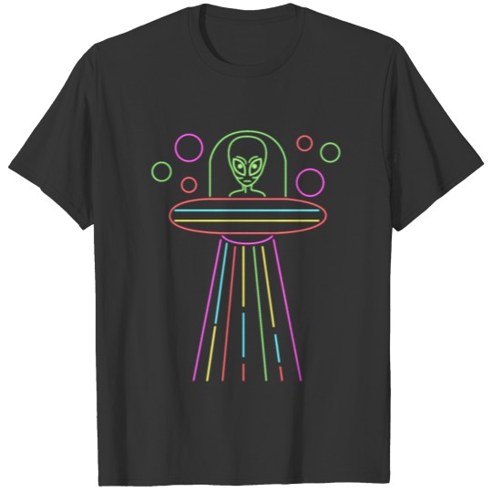 Neon Lights UFO Abduction Extraterrestrial Alien T-shirt