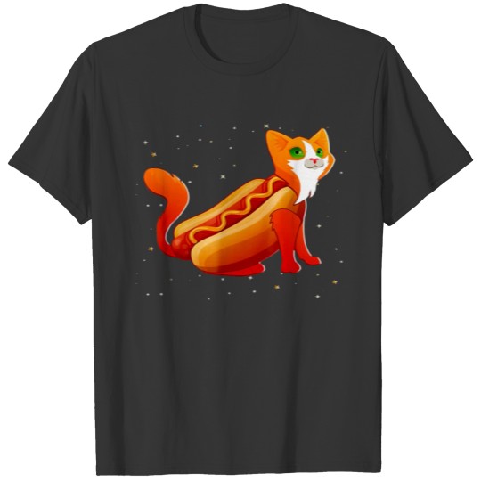 Hotdog Space Cat Funny Hot Dog Kitty By Zany Brain T Shirts