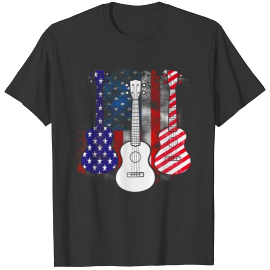 Patriotic Red White Blue Guitar Tee 4th of July T-shirt