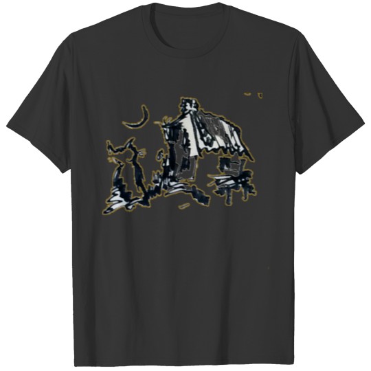 A silent kitten watches the moon in the summer nig T Shirts