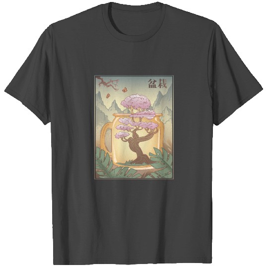 Bonsai Cherry Tree In a Jar in Japanese Style T Shirts