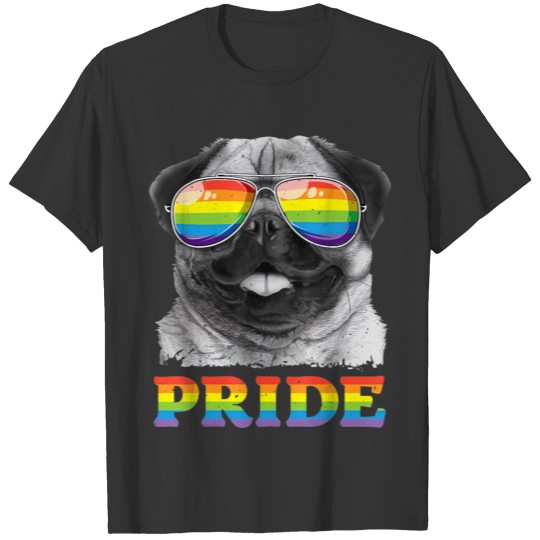 Pug Gay Pride LGBT Rainbow Flag Sunglasses LGBTQ T T-shirt