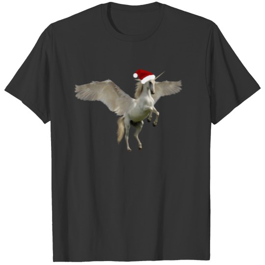 Christmas Pegasus With Santa Hat T Shirts