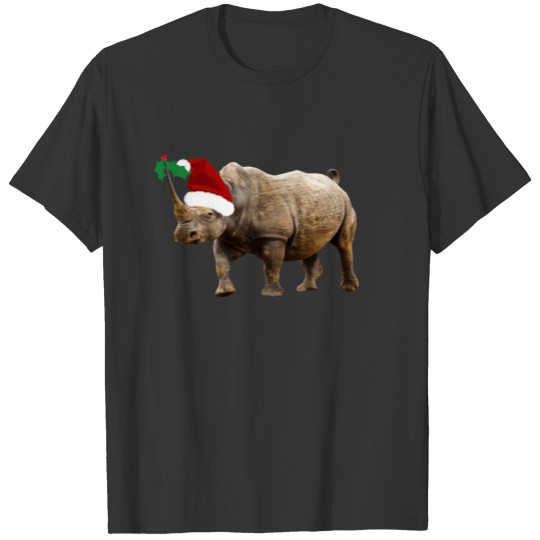 Christmas Rhino Santa Hat T Shirts