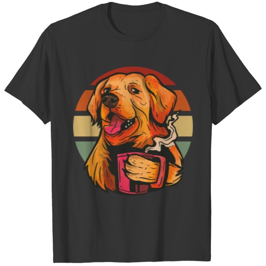 Golden retriever coffee dog sunset design T-shirt