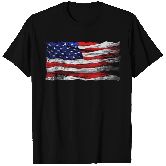 American Flag Wood Style Black Stars and Stripes T Shirts