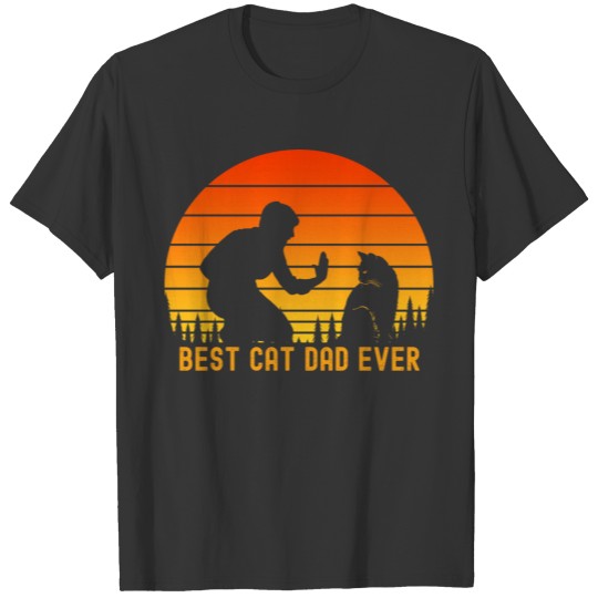 Best Cat Dad Ever Retro Sunset Funny T Shirts