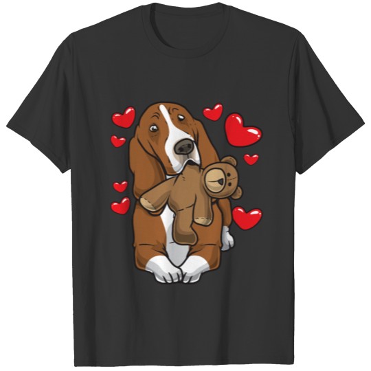 Basset Hound Dog with stuffed animal and hearts T Shirts