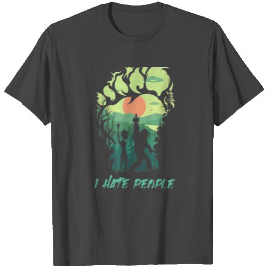 Alien Bigfoot Middle Finger I Hate People Funny Ca T Shirts