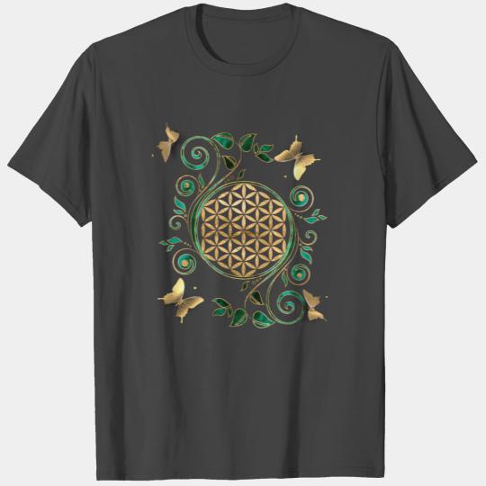 Flower of Life - Malachite Swirl and Butterflies T Shirts
