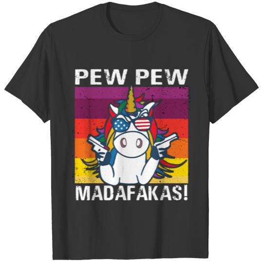 Pew Pew Madafakas Funny Cat Crazy Unicorn T-shirt