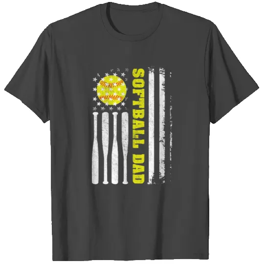 Mens Softball Dad Vintage USA American Flag Father T Shirts