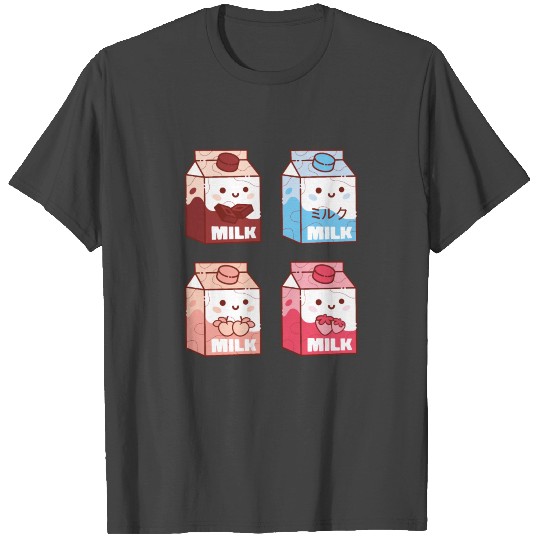 Kawaii chocolate, strawberry, cow and peach milk T Shirts
