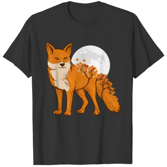 Moon Red Fox Design for Night Lovers T-shirt