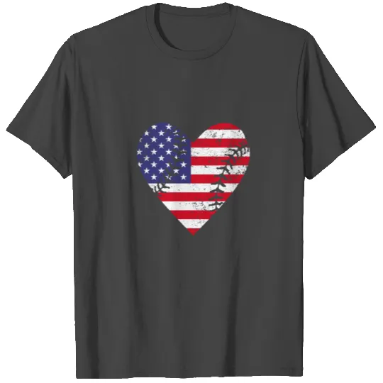 Baseball Heart American Flag 4th of July Patriotic T Shirts