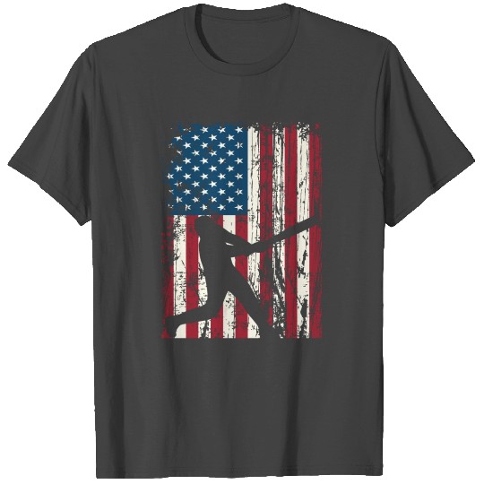 Baseball Player Vintage American Flag 4th of July T Shirts