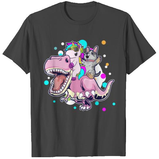 Blue Heeler And Unicorn Ride Dinosaur Funny Gift T Shirts