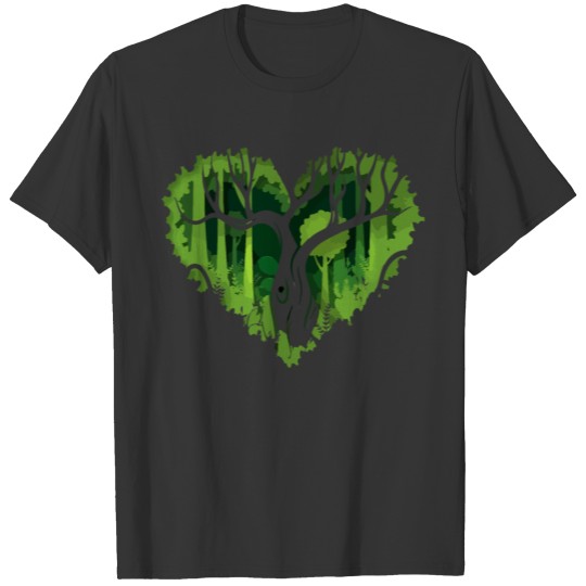 forest in heart, green trees in heart, tree forest T Shirts