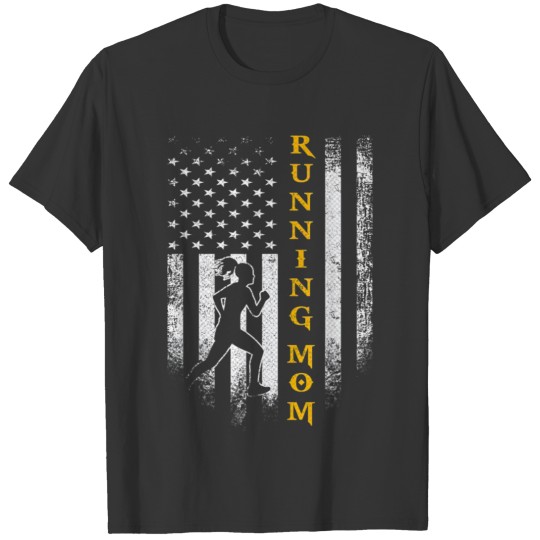Vintage American Flag Proud Running Mom Runner T-shirt