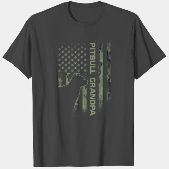USA Camo Flag Proud Pitbull Dog Grandpa Pittie T Shirts