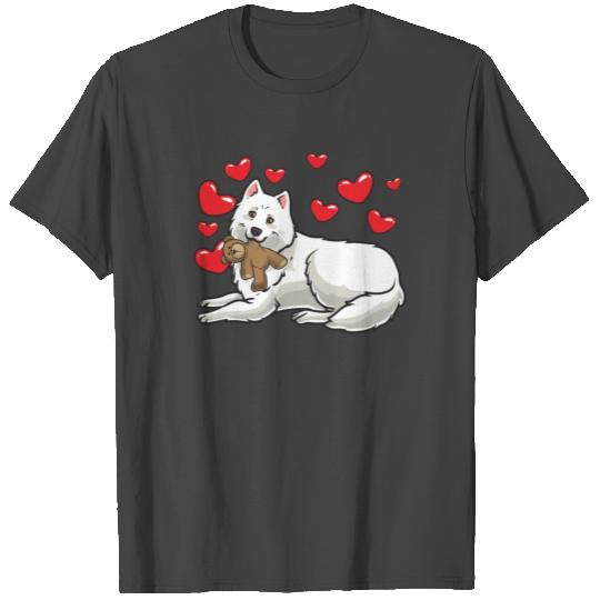 Samoyed Dog With Stuffed Animal And Hearts T Shirts
