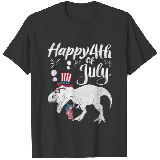 Happy 4th Of July T-Rex Dino Dinosaur Baby Toddler T Shirts