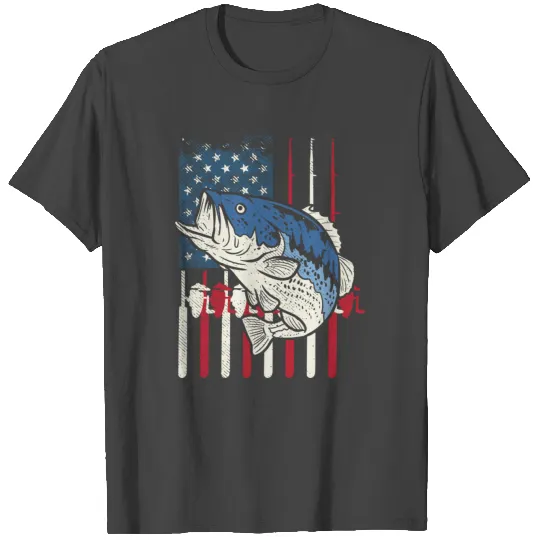 Bass Fish Us American Flag Patriotic Fishing Fishe T Shirts