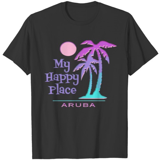 Aruba Souvenir Palm Tree Happy Beach Sun T Shirts