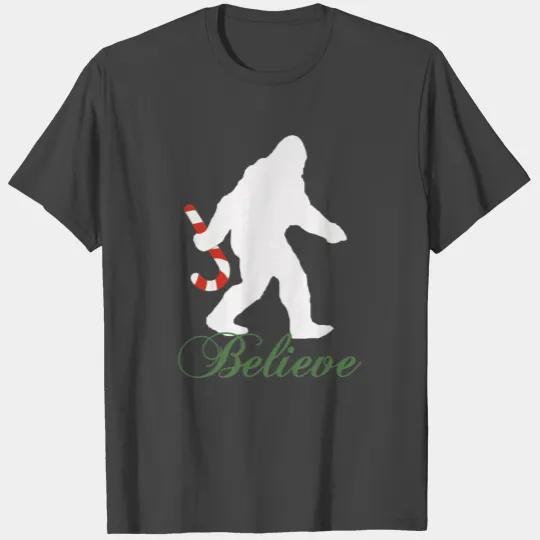 Bigfoot Sasquatch Yeti Believe Candy Cane Christma T Shirts