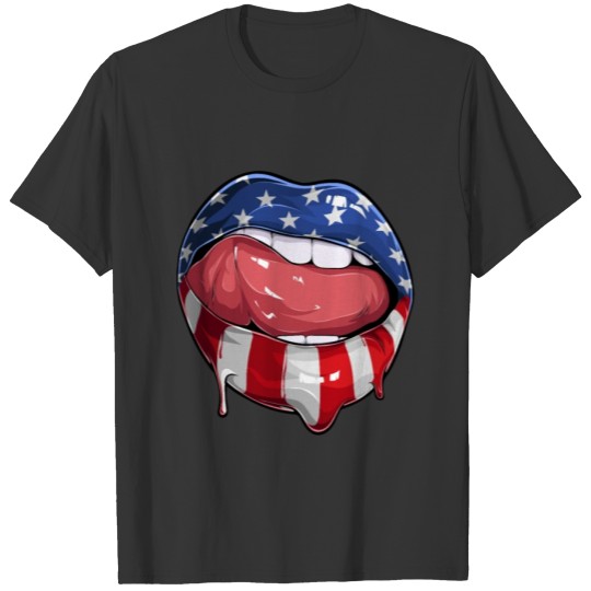 Woman lips with american flag T-shirt