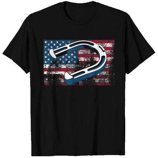 Cool Horseshoe Pitching USA Flag Funny US Pitcher T Shirts