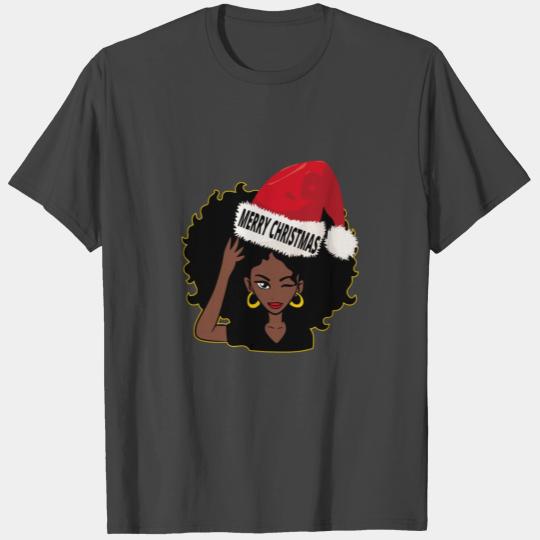 Afro Diva Winking Eye Merry Christmas Melanin Quee T Shirts