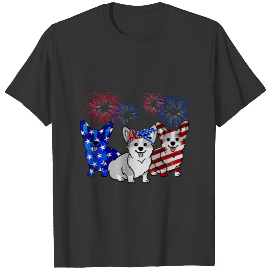 Corgi American Flag Firework Independence Day T-shirt