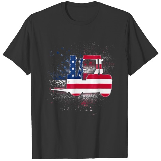 Forklift Independence day Patriotic US Flag T Shirts