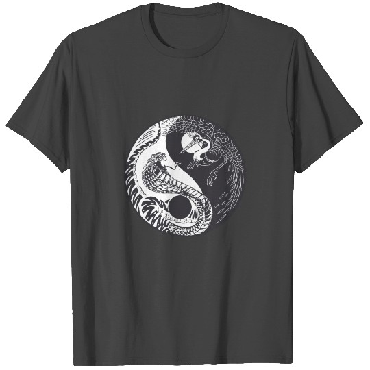 Ying Yang Crane Snake chinese symbol black white T Shirts