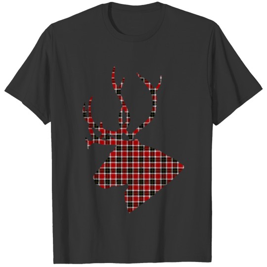 Red Plaid Reindeer Head Christmas Holiday Art ForG T Shirts