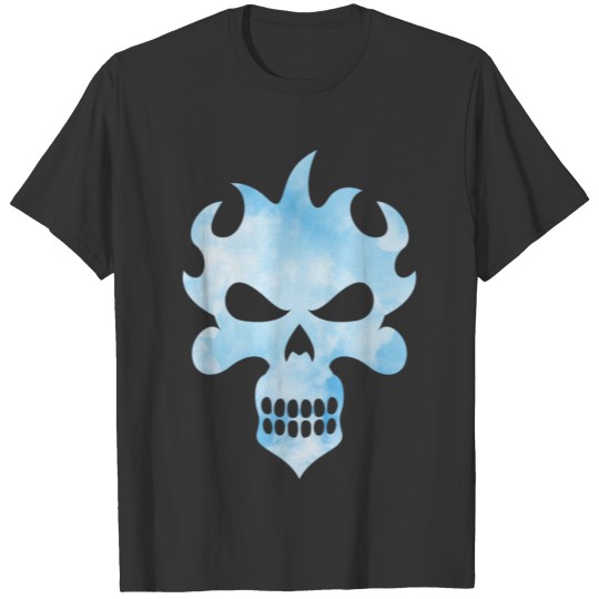 Cool Skull In A Watercolor Sky Blue Design T Shirts