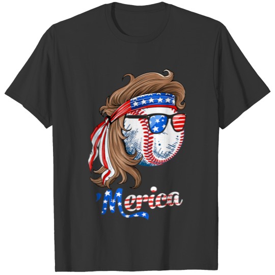Baseball Mullet 4th Of July American Flag Merica T Shirts