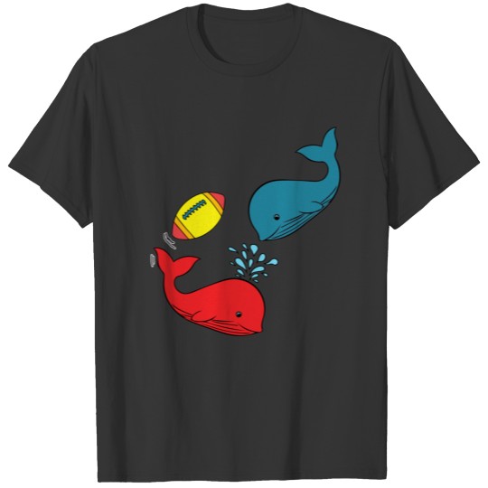Red Whale and Blue Whale playing rugby or football T-shirt