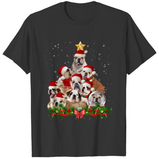 Bulldog Dog Christmas Dog Light Tree Xmas SantaGif T Shirts