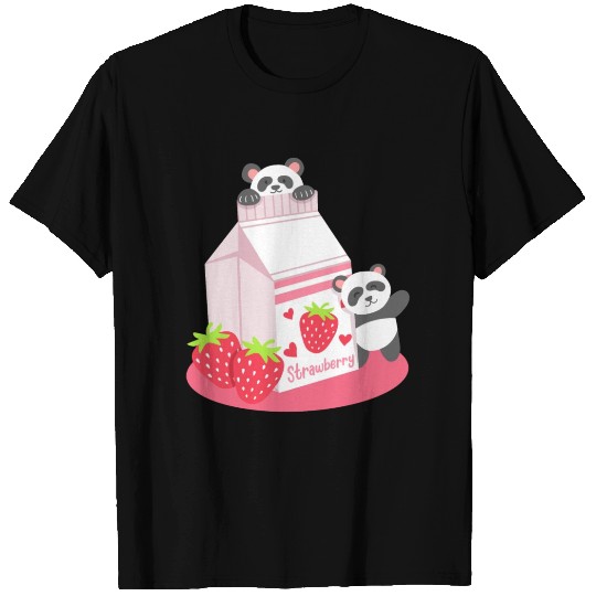 Panda Strawberry Milk Drink Kawaii T Shirts