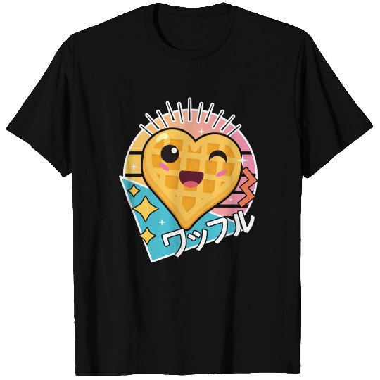 90s Retro Japanese Kawaii Anime Food Waffle T Shirts