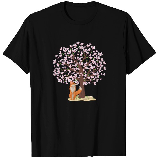 Cherry Blossom Fox Japanese Sakura Tree T Shirts