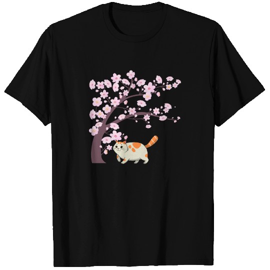 Cute Cat Japanese Kitten Cherry Blossom Tree T Shirts