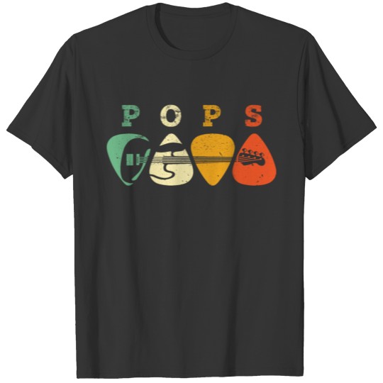 Pops Bass Guitar T Shirt Retro Bass Pick Pops Guit T-shirt