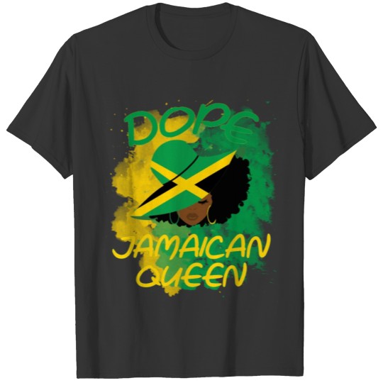 Dope Jamaican Queen - Black Afro Jamaica Flag Gift T Shirts