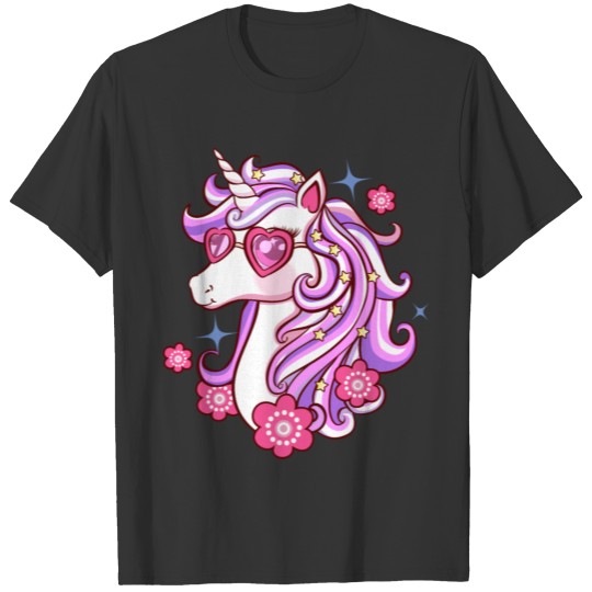 unicorn flower beautifil colors lilac pink e blue T Shirts