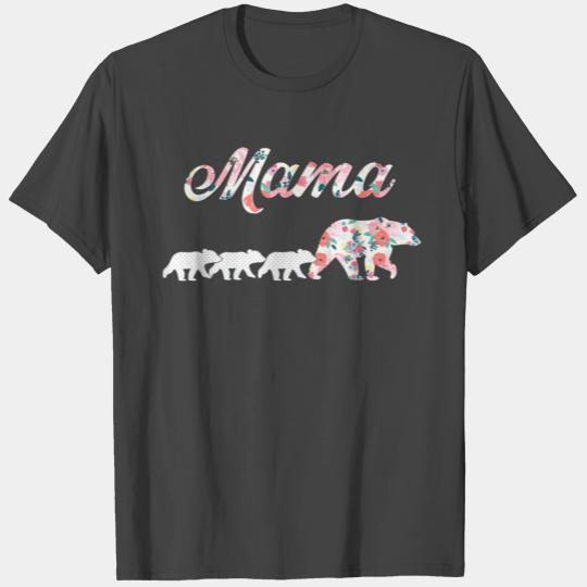 Floral Mama Bear Mom of 3 T Shirts Mama and 3 Cubs T