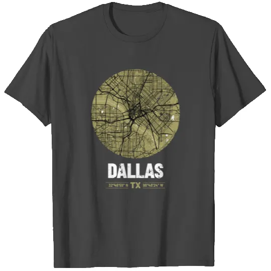 Dallas – City Map Plan (Grunge) T Shirts