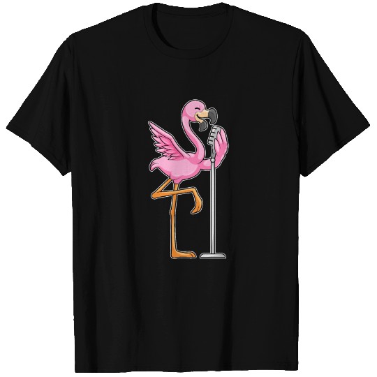Flamingo at Singing with Microphone T Shirts